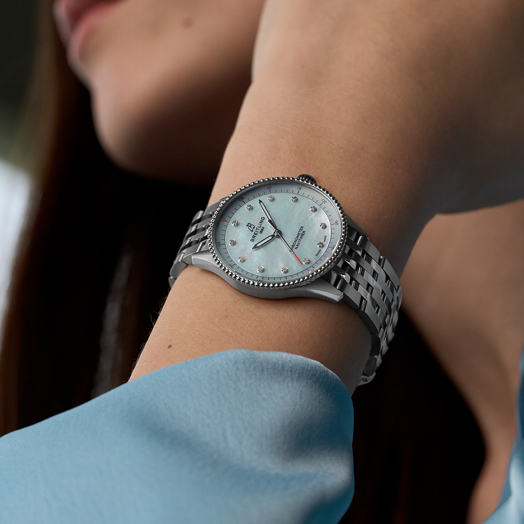 BRT Navitimer Quartz 32mm Watch with Blue Mother-of-Pearl Dial
