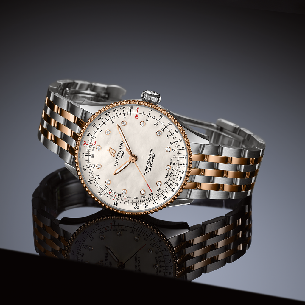BRT Navitimer Automatic 36mm Watch with Mother-of-Pearl Dial