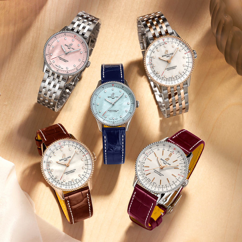 BRT Navitimer Automatic 36mm Watch with Burgundy Leather Strap