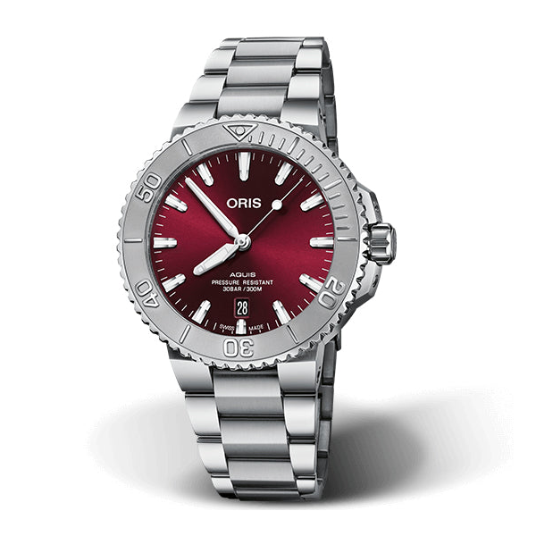 ORS Aquis Date Relief Watch with Cherry Dial, 41.50mm