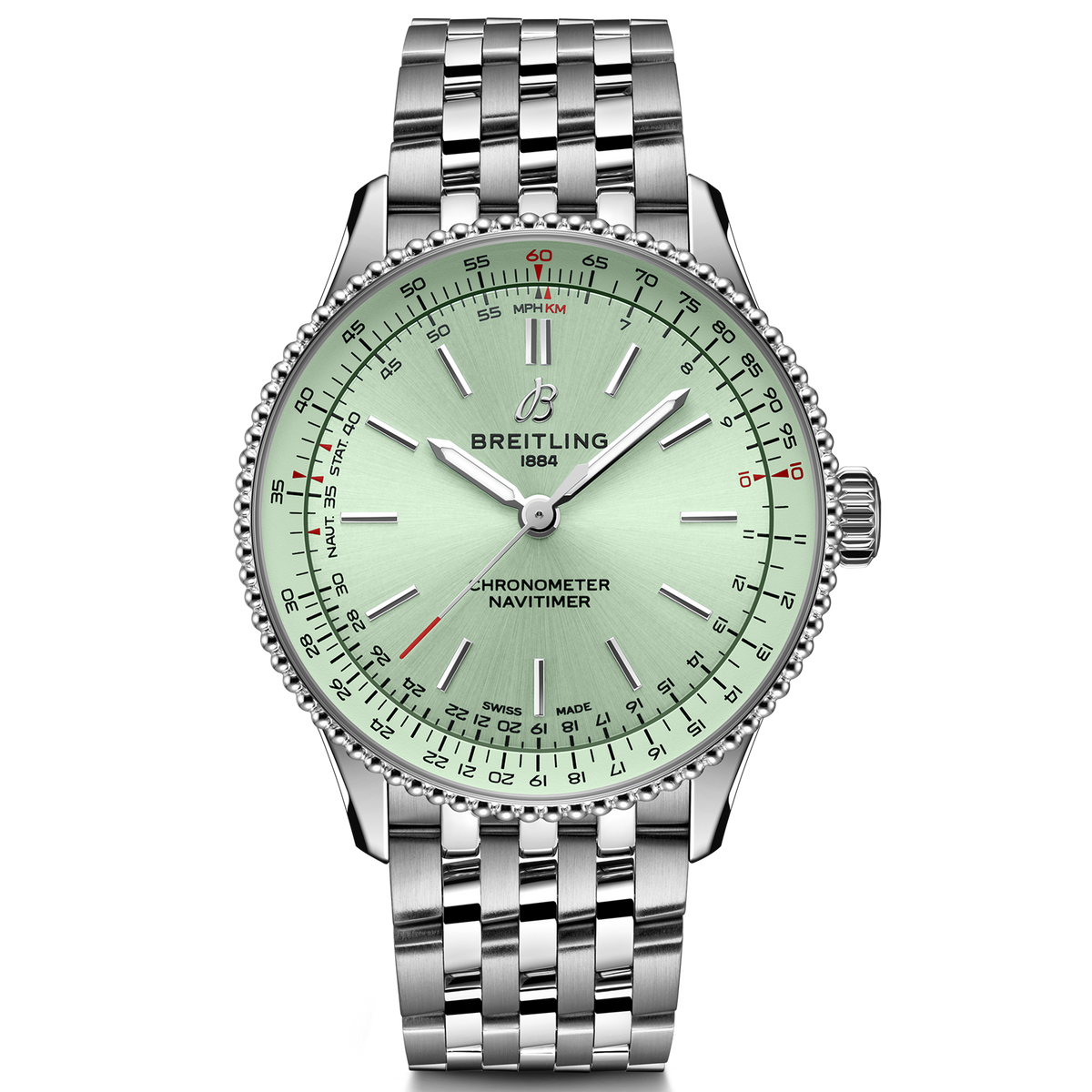 BRT Navitimer Automatic 36mm Watch with Mint Green Dial
