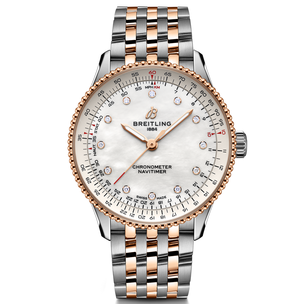 BRT Navitimer Automatic 36mm Watch with Mother-of-Pearl Dial