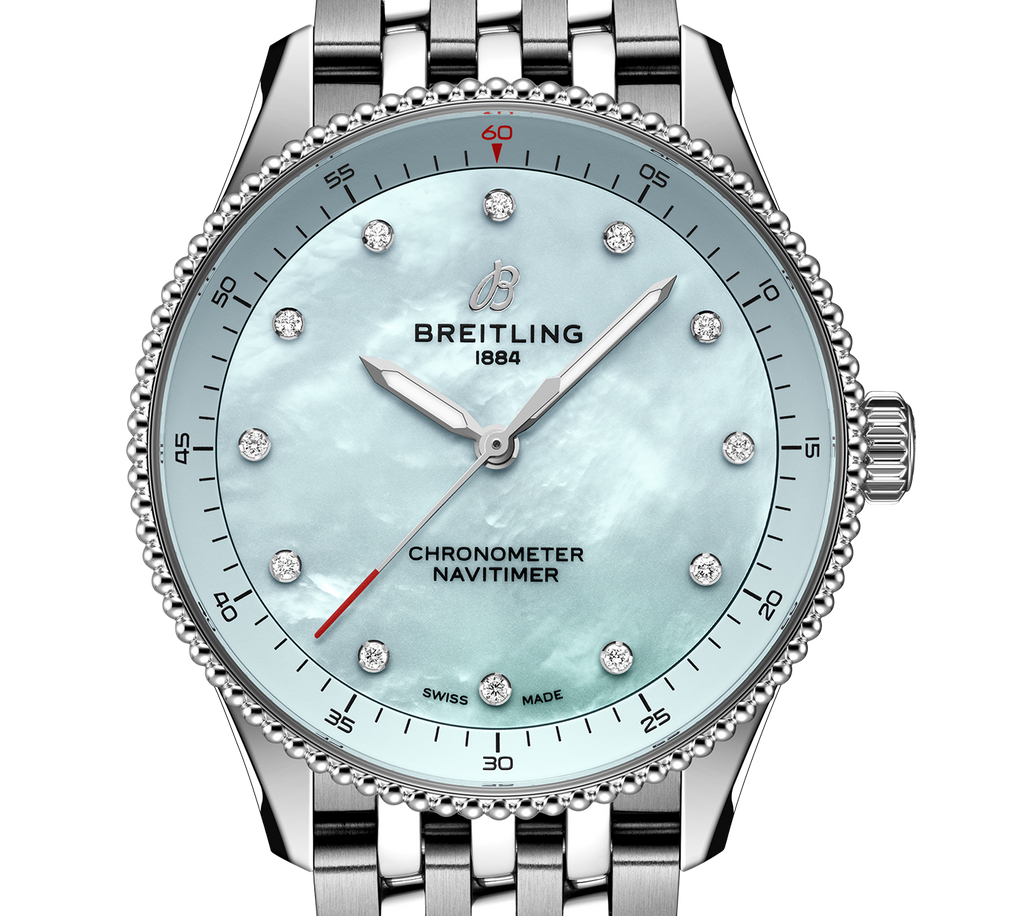 BRT Navitimer Quartz 32mm Watch with Blue Mother-of-Pearl Dial