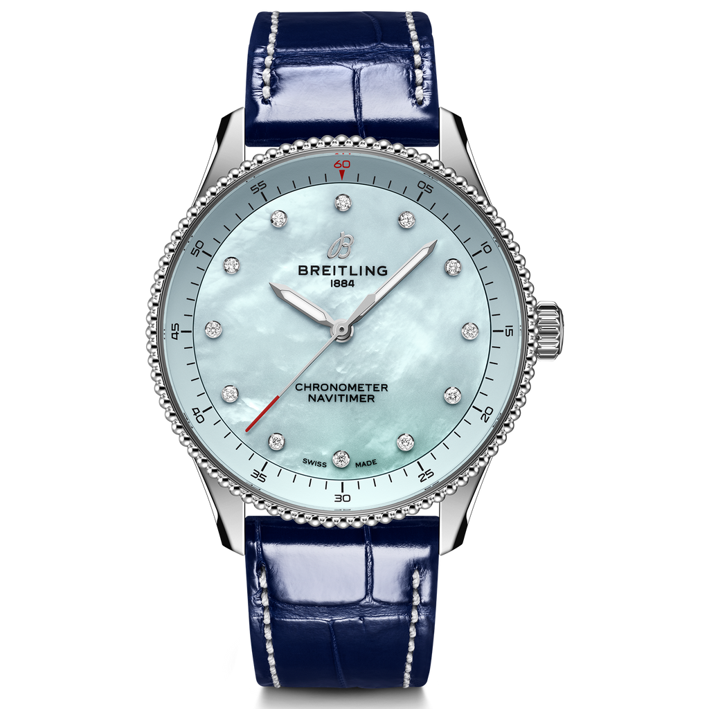 BRT Navitimer Quartz 32mm Watch with Blue Leather Strap