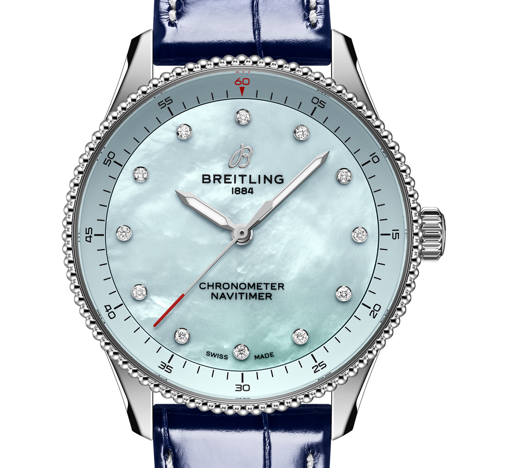 BRT Navitimer Quartz 32mm Watch with Blue Leather Strap