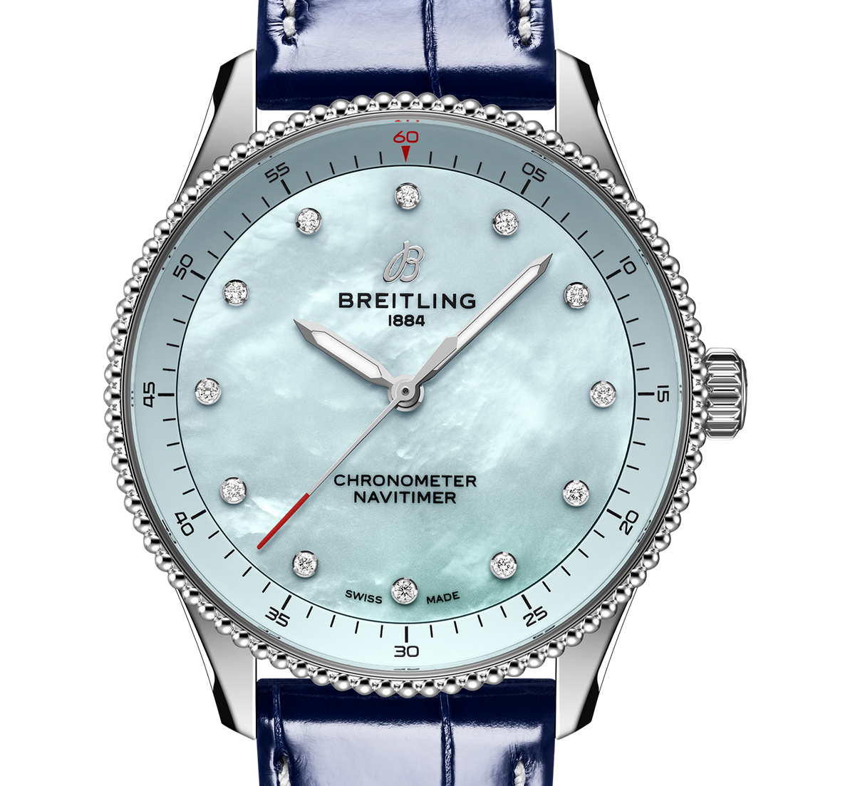 BRT Navitimer Quartz 32mm Watch with Blue Leather Strap