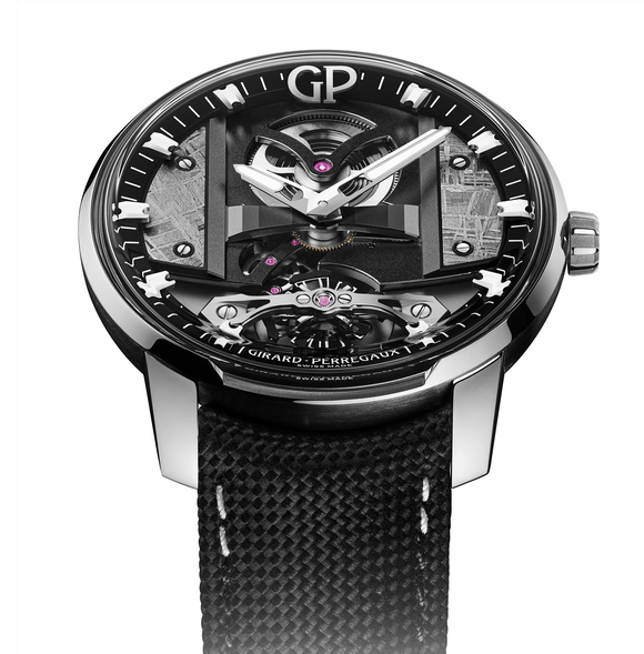 Girard-Perregaux Free Bridge Meteorite 44mm Watch with Black Leather Strap