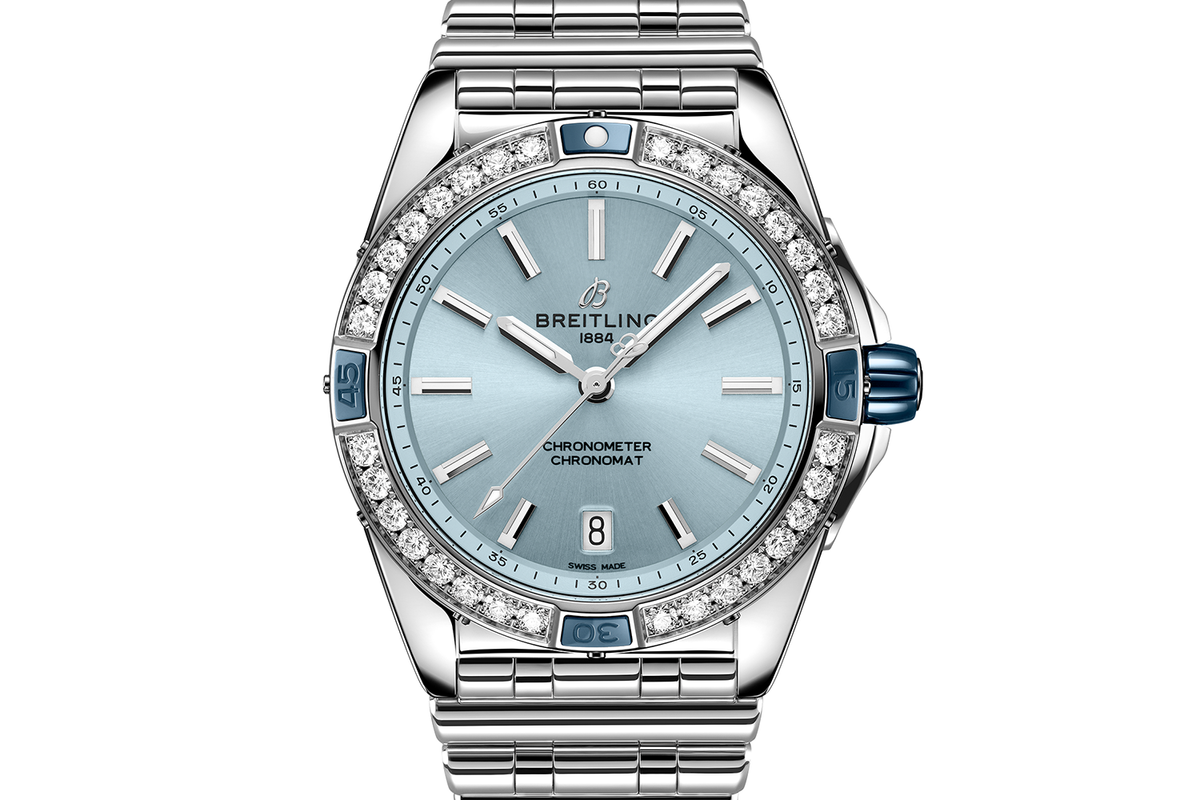 BRT Super Chronomat 38mm Diamond Watch with Light Blue Dial