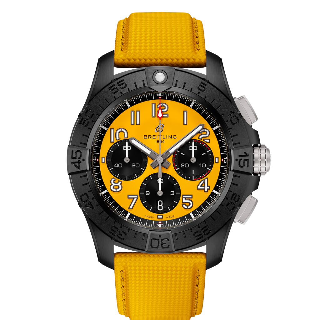 BRT Avenger B01 Chronograph 44mm Night Mission Watch with Yellow Dial
