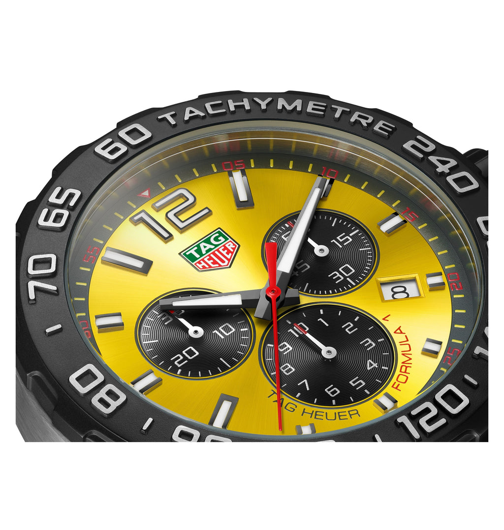 TGHR Formula 1 Men's Quartz Chronograph Yellow Dial and Rubber Strap Watch