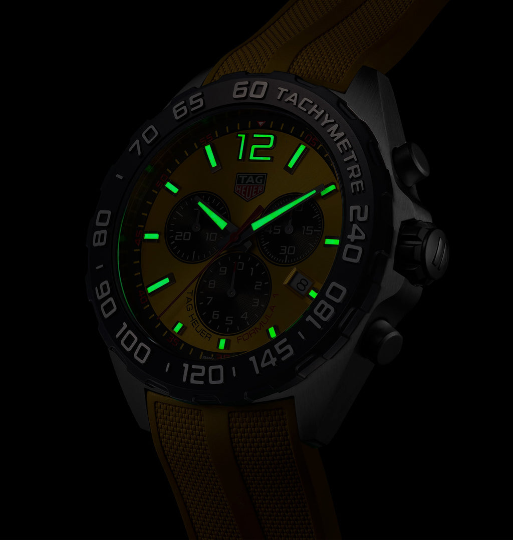 TGHR Formula 1 Men's Quartz Chronograph Yellow Dial and Rubber Strap Watch