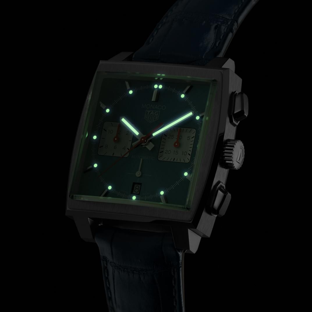 TGHR Monaco Men's Calibre Heuer 02 Blue Dial Watch with Alligator Strap