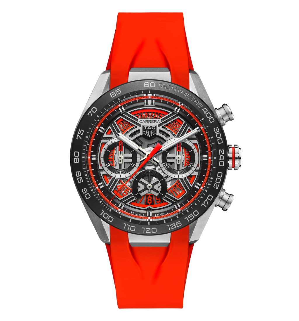 TGHR Carrera Chronograph Extreme Sport Watch with Orange Rubber Strap