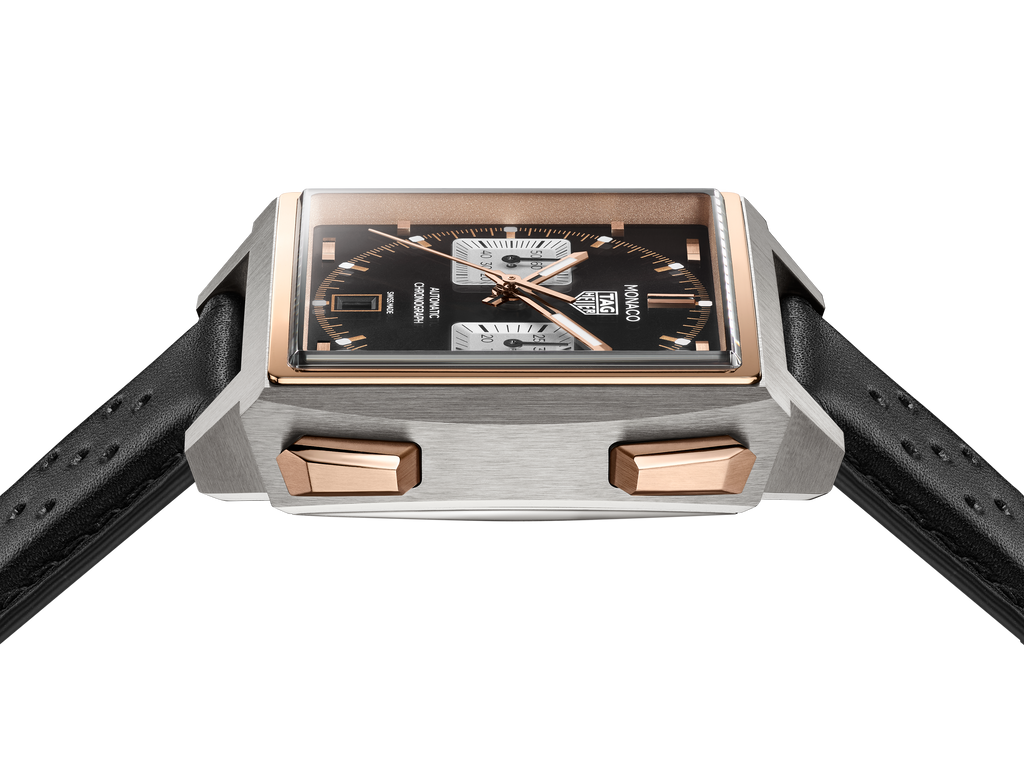 TGHR Monaco Chronograph Watch with Sunray Brushed Black Dial