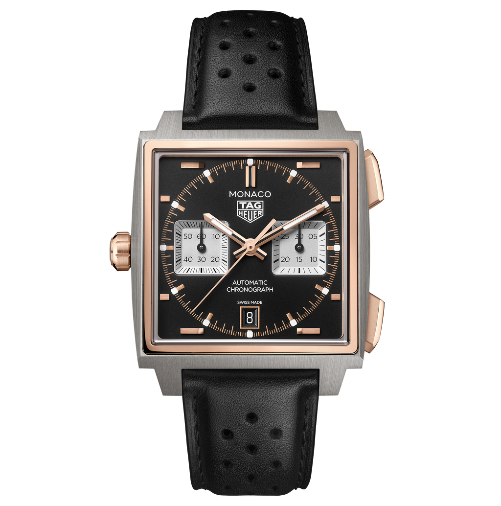 TGHR Monaco Chronograph Watch with Sunray Brushed Black Dial