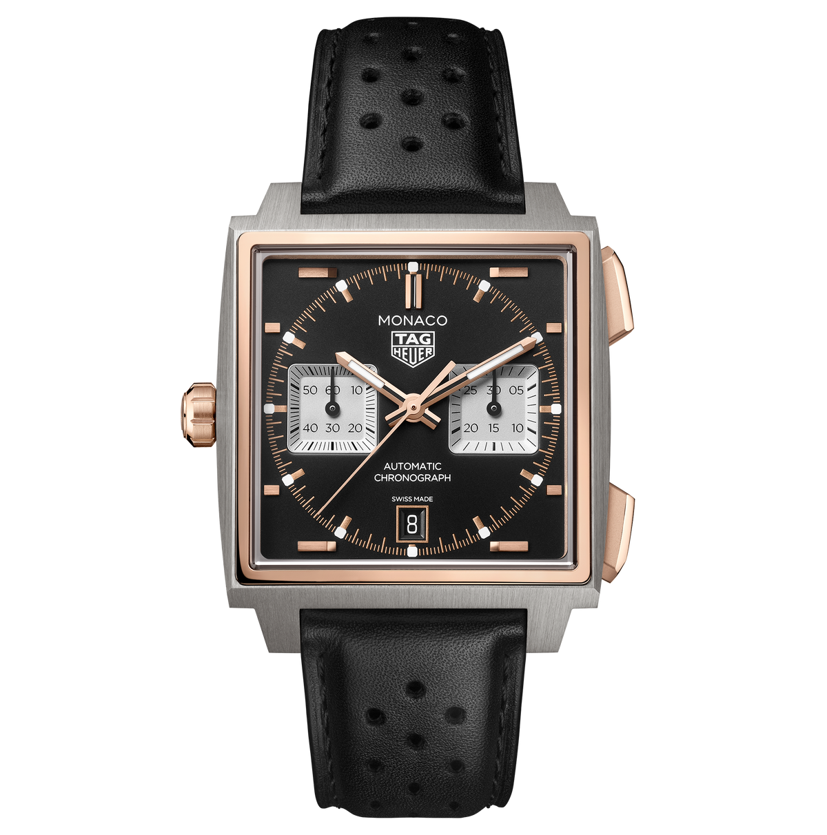 TGHR Monaco Chronograph Watch with Sunray Brushed Black Dial