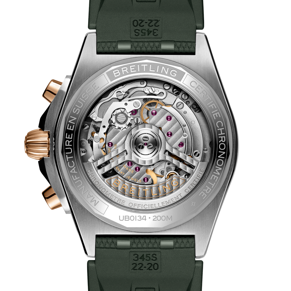 BRT Chronomat B01 Chronograph 42 Watch with Green Dial and Rubber Strap