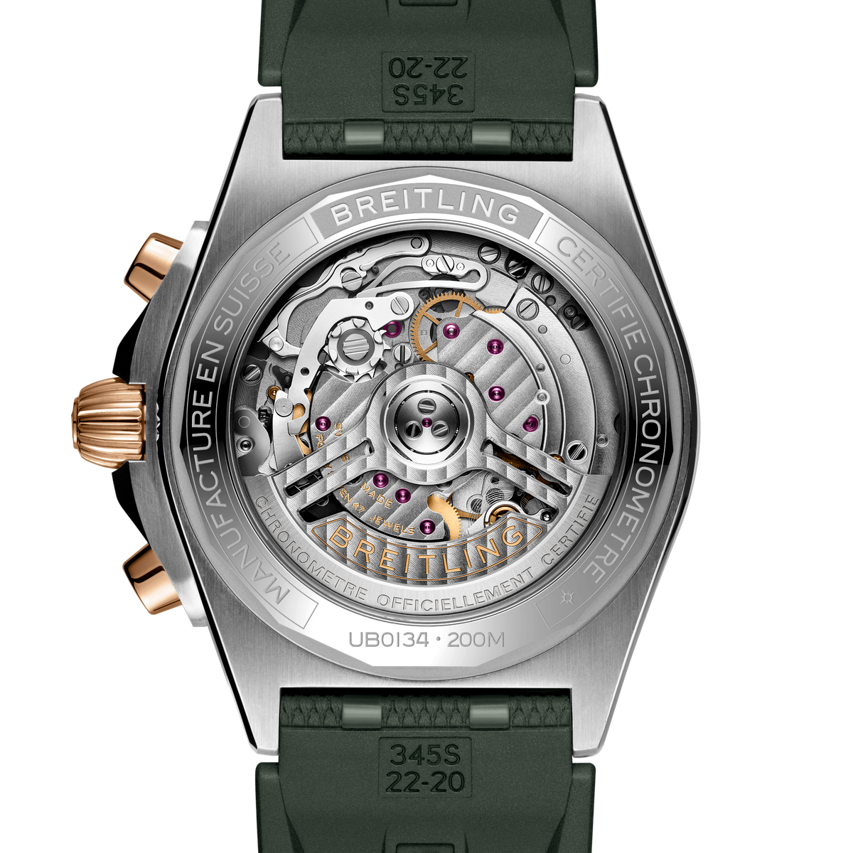 BRT Chronomat B01 Chronograph 42 Watch with Green Dial and Rubber Strap