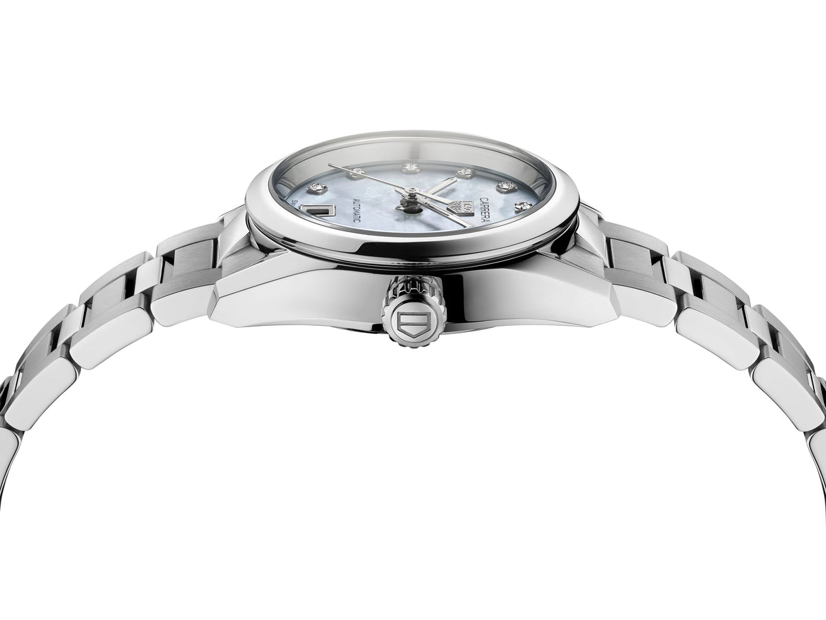 TGHR Carrera Calibre 9 Automatic Ladies' Mother of Pearl Steel Watch, 29mm