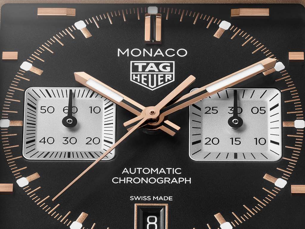 TGHR Monaco Chronograph Watch with Sunray Brushed Black Dial