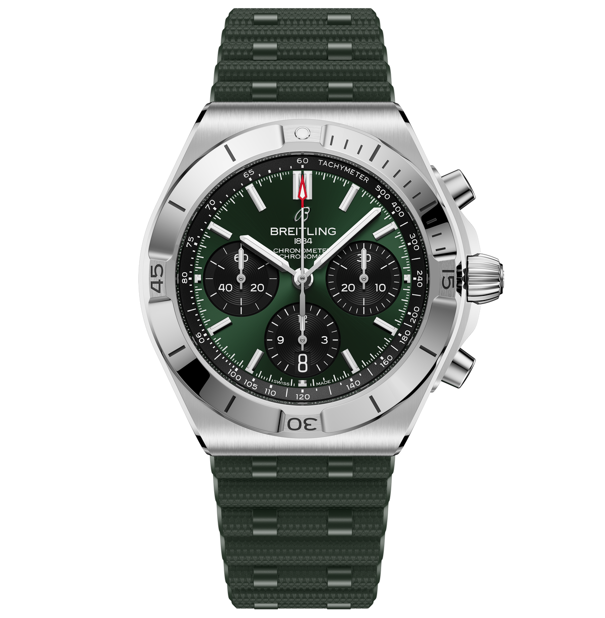 BRT Chronomat B01 Chronograph 42 Watch with Green Rubber Strap