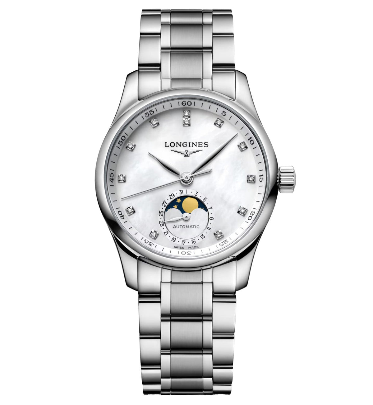 LNGS Master Moonphase 34mm Watch with Mother-of-Pearl Dial