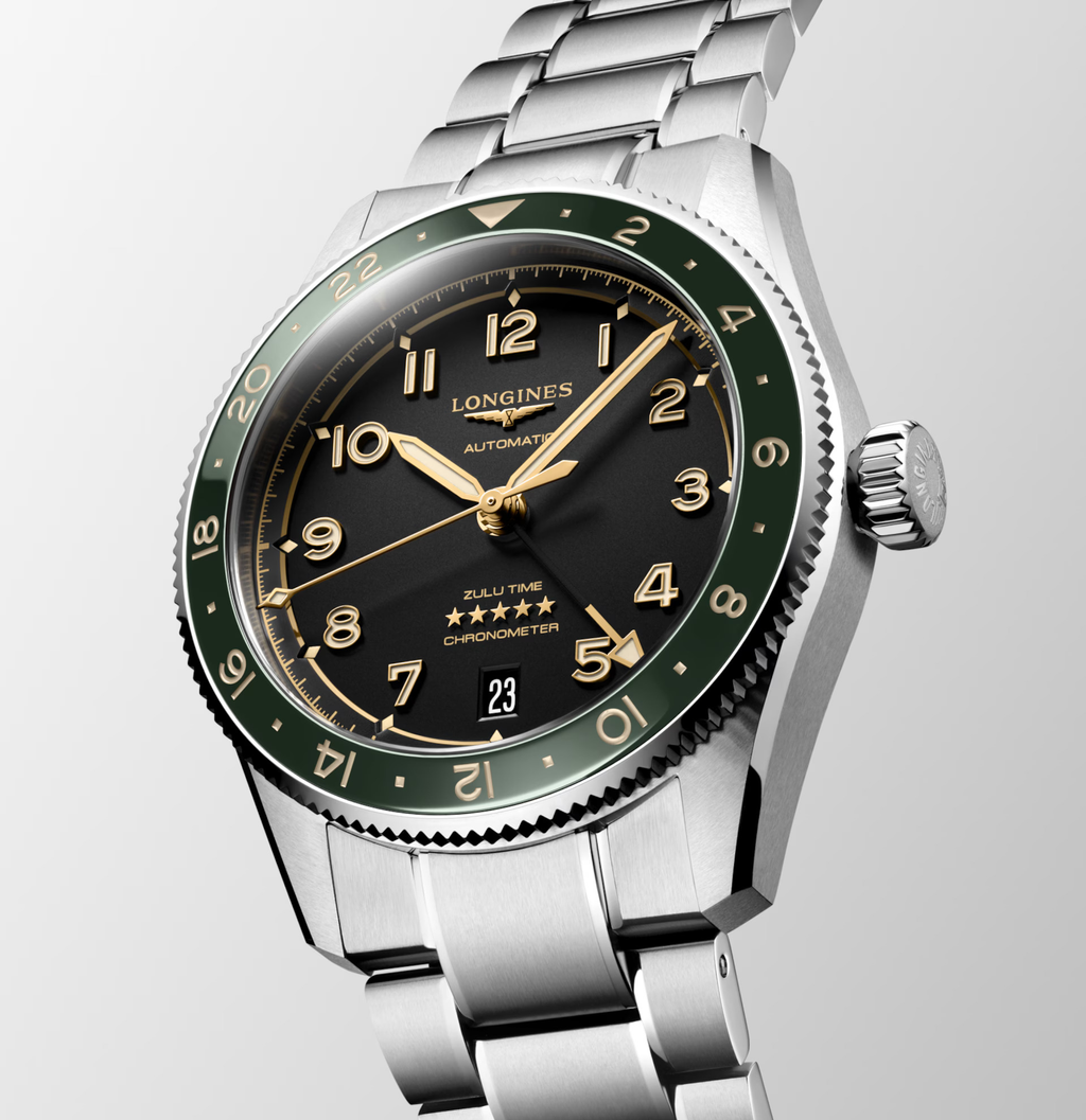 LNGS Spirit Zulu Time 39mm Watch with Green Bezel