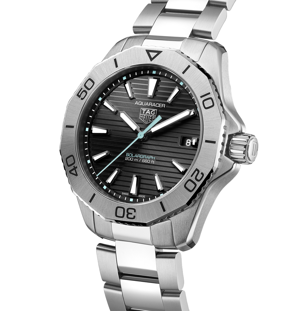 TGHR Aquaracer Professional 200 Solargraph Watch with Black Sunray Brushed Dial