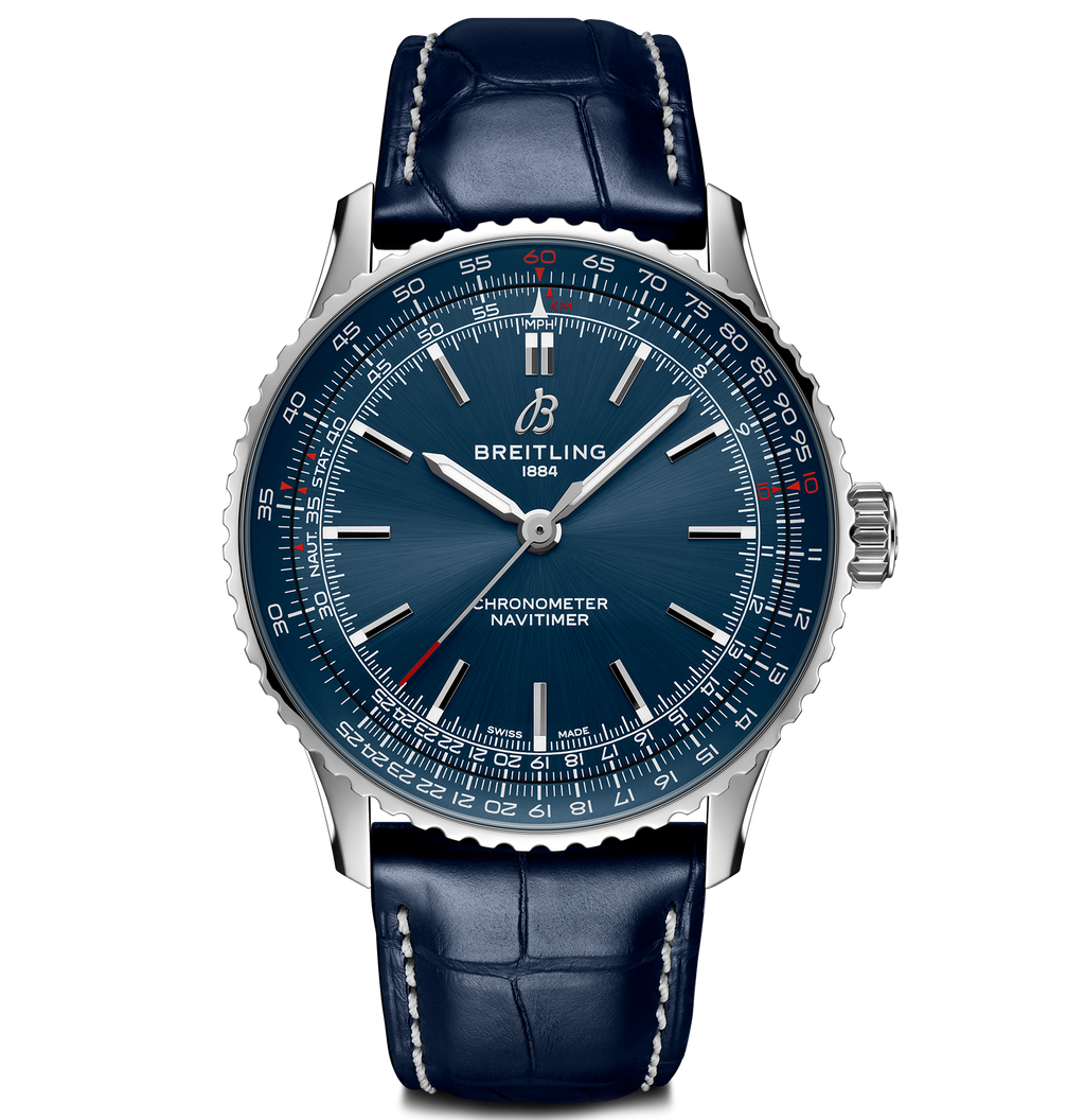BRT Navitimer Automatic 41 Watch with Navy Leather Strap