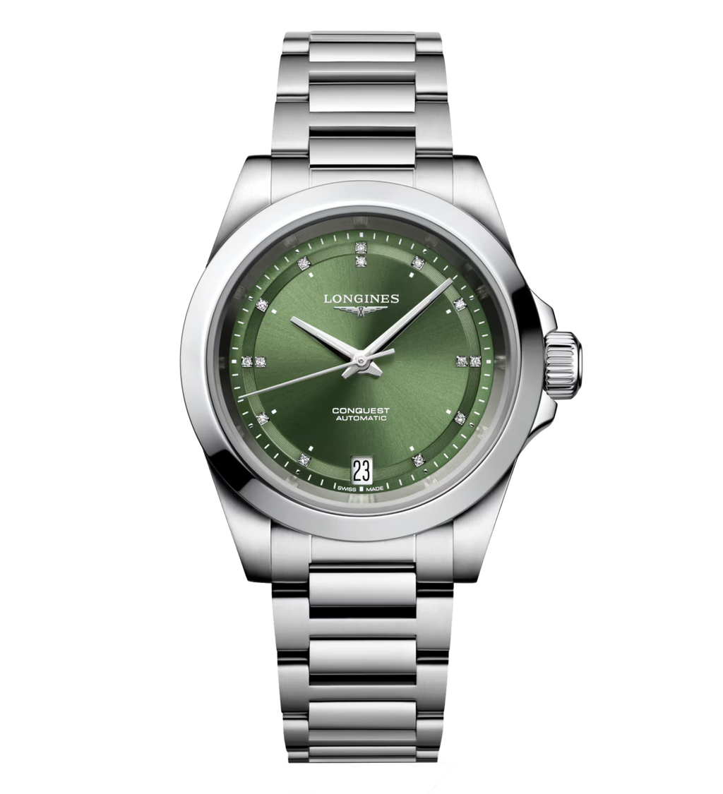 LNGS Conquest 34mm Watch with Sunray Green Dial