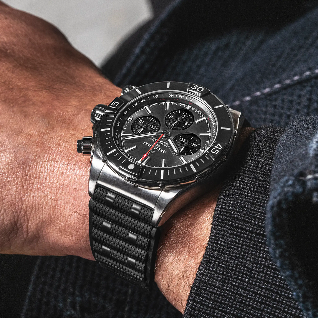 BRT Super Chronomat B01 44 Watch with Black Rubber Strap