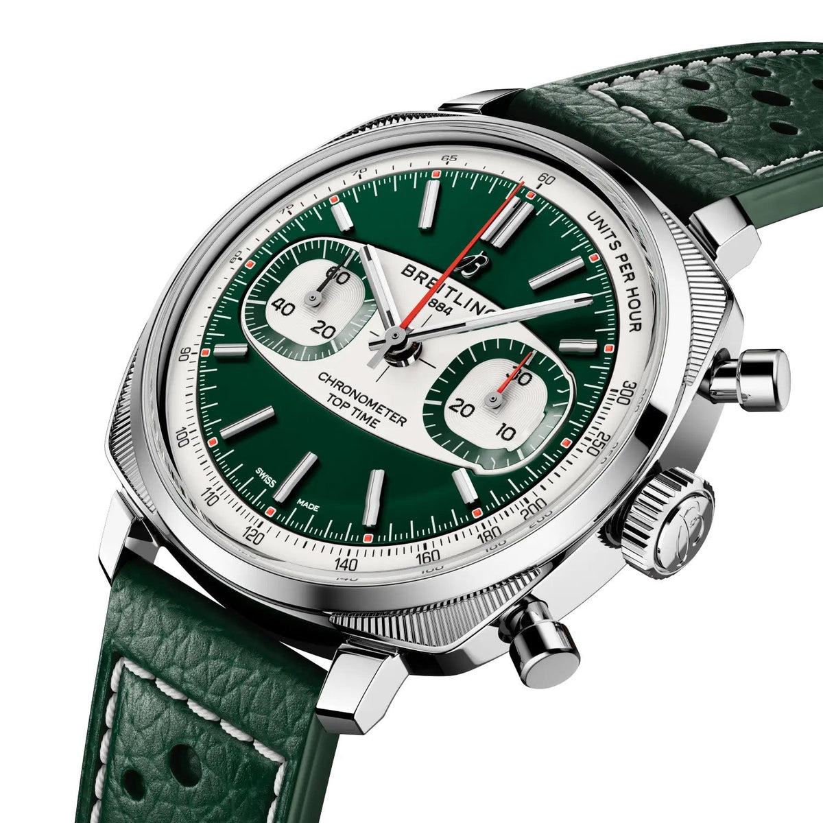 BRT Top Time B01 Racing 38mm Watch with Green Leather Strap, Limited Edition