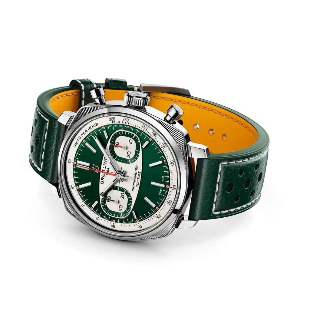 BRT Top Time B01 Racing 38mm Watch with Green Leather Strap, Limited Edition