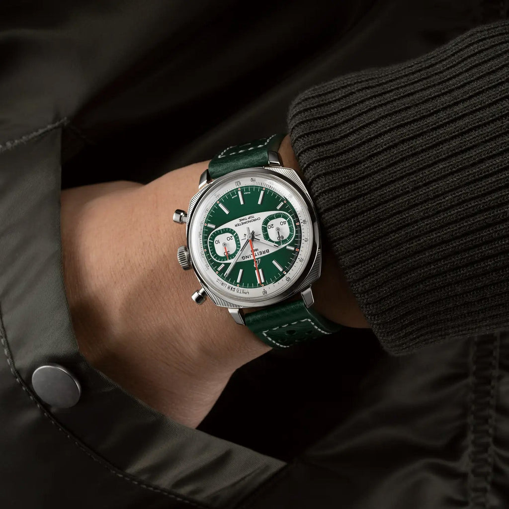 BRT Top Time B01 Racing 38mm Watch with Green Leather Strap, Limited Edition