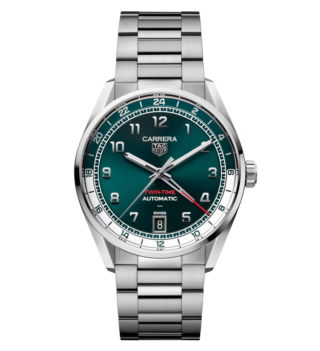 TGHR Carrera Date Twin-Time Watch with Green Dial
