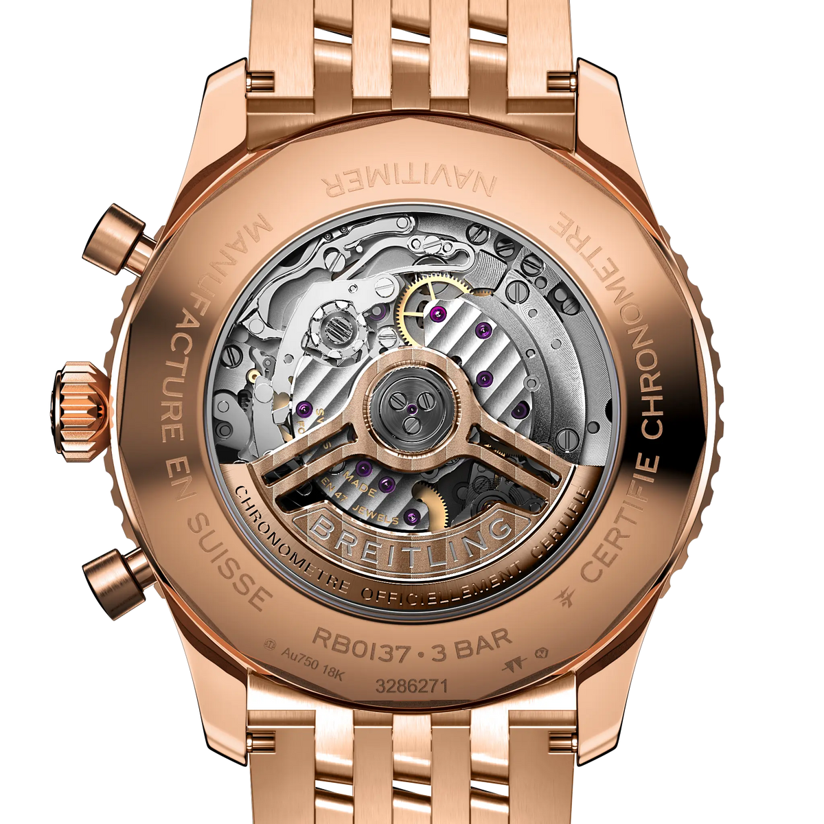 BRT Navitimer B01 Chronograph 46 Watch with 18K Red Gold Bracelet