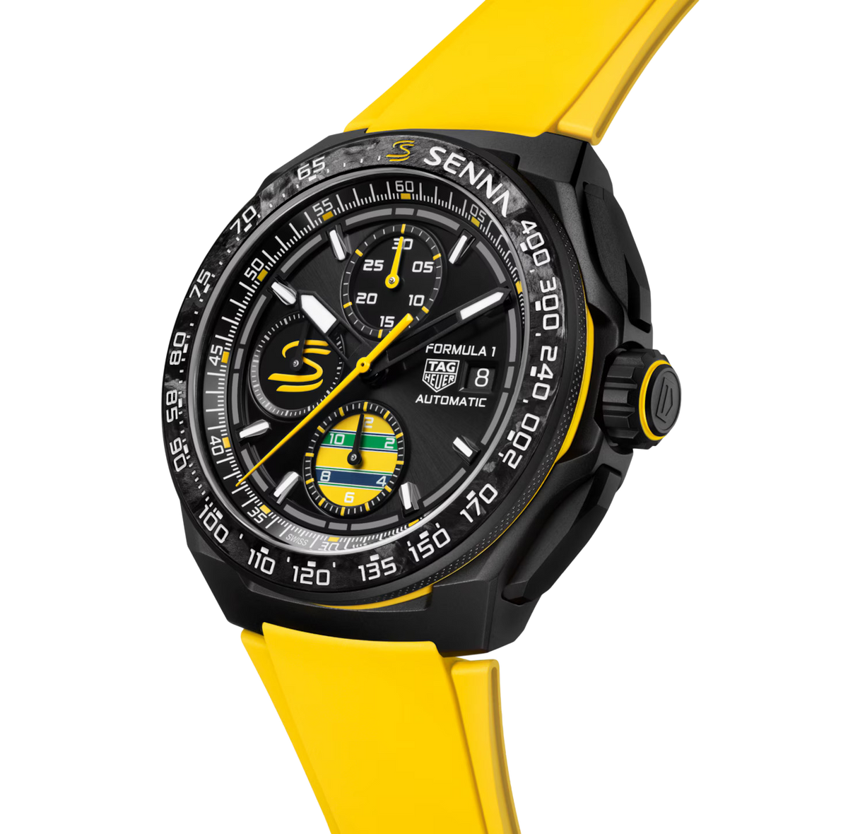 TGHR Formula 1 Chronograph X Senna Watch with Yellow Rubber Strap