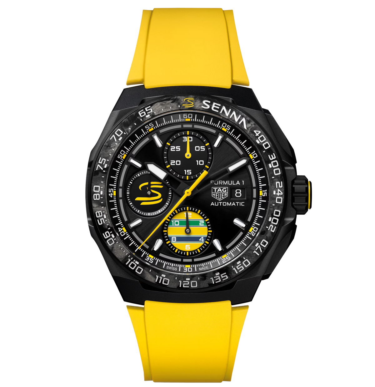TGHR Formula 1 Chronograph X Senna Watch with Yellow Rubber Strap