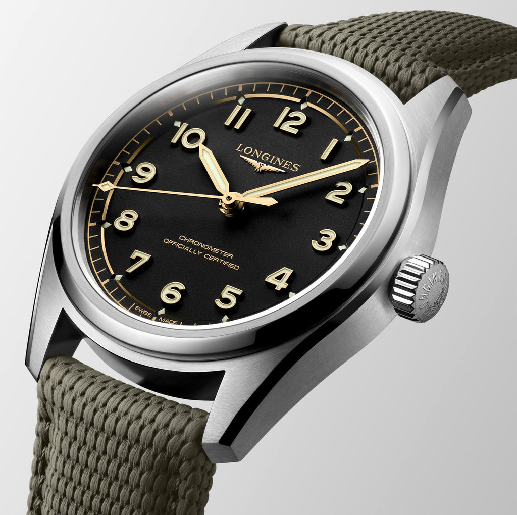 LNGS Spirit Pilot 39mm Watch with Green Rubber Strap
