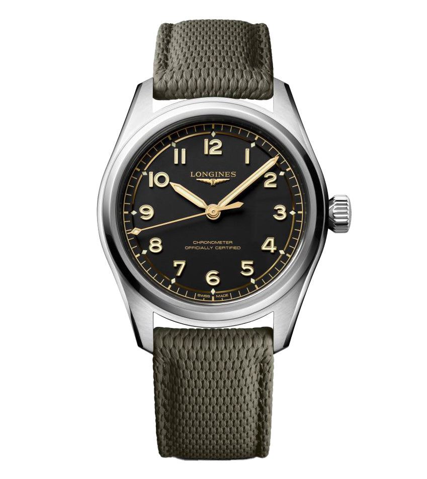 LNGS Spirit Pilot 39mm Watch with Green Rubber Strap