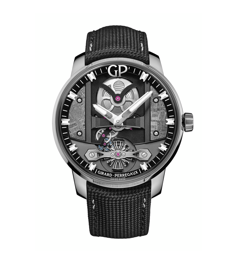 Girard-Perregaux Free Bridge Meteorite 44mm Watch with Black Leather Strap