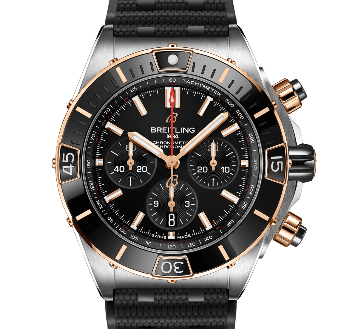 BRT Super Chronomat B01 44 Watch with Rouleaux Rubber Strap