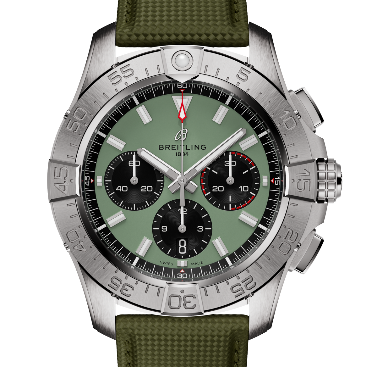 BRT Avenger B01 Chronograph 44mm Watch with Green Strap