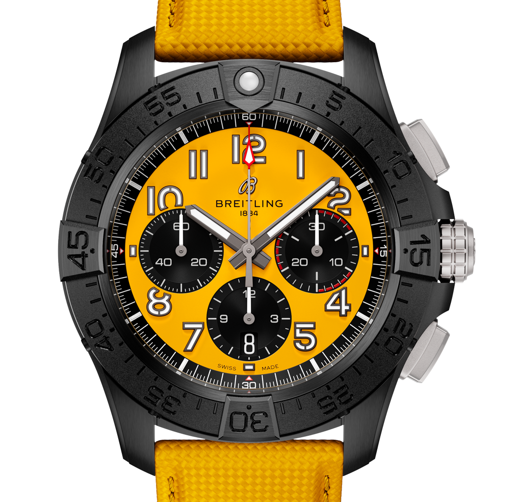 BRT Avenger B01 Chronograph 44mm Night Mission Watch with Yellow Dial