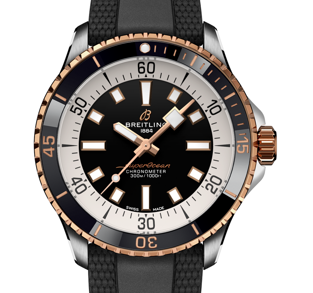 BRT Superocean Two-Tone Black on Rubber Watch, 42mm