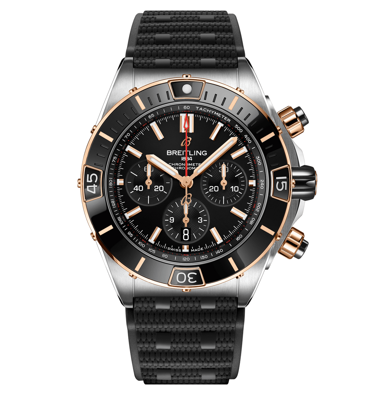 BRT Super Chronomat B01 44 Watch with Rouleaux Rubber Strap