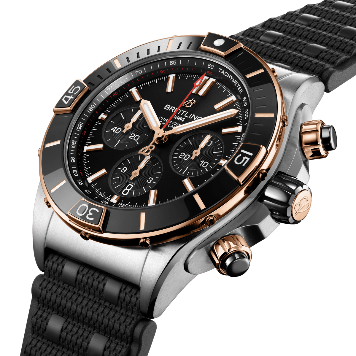 BRT Super Chronomat B01 44 Watch with Rouleaux Rubber Strap