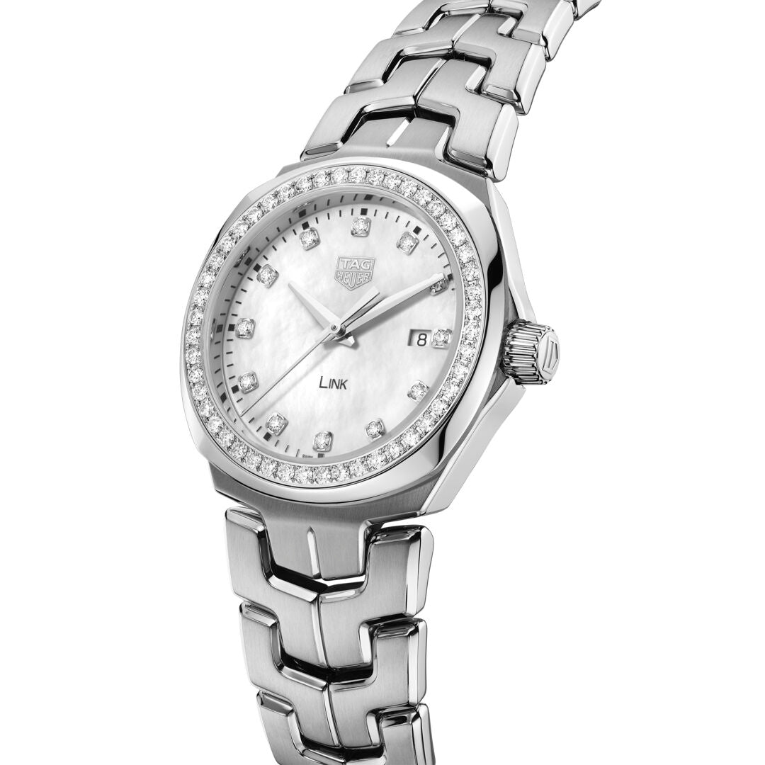 TGHR Link Ladies' White Mother-of-Pearl Dial Diamond Bezel Watch