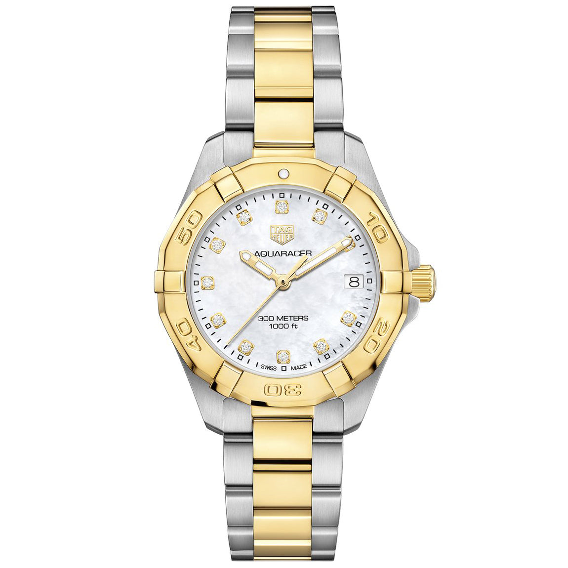 TGHR Aquaracer Ladies' Quartz Movement White Mother-of-Pearl Dial Watch with Diamond Indexes