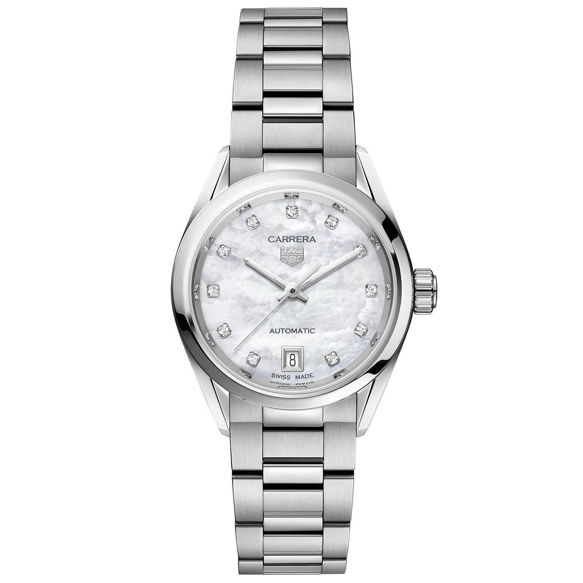 TGHR Carrera Calibre 9 Automatic Ladies' Mother of Pearl Steel Watch, 29mm